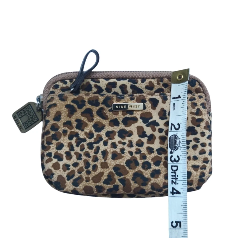 NINE WEST Brown and Tan Leopard Print Zipper Small Cosmetic Bag Essential Pouch